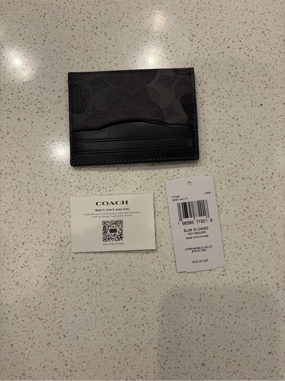Coach Black and Charcoal Camo Signature Slim Card Holder NWT - Picture 3 of 4